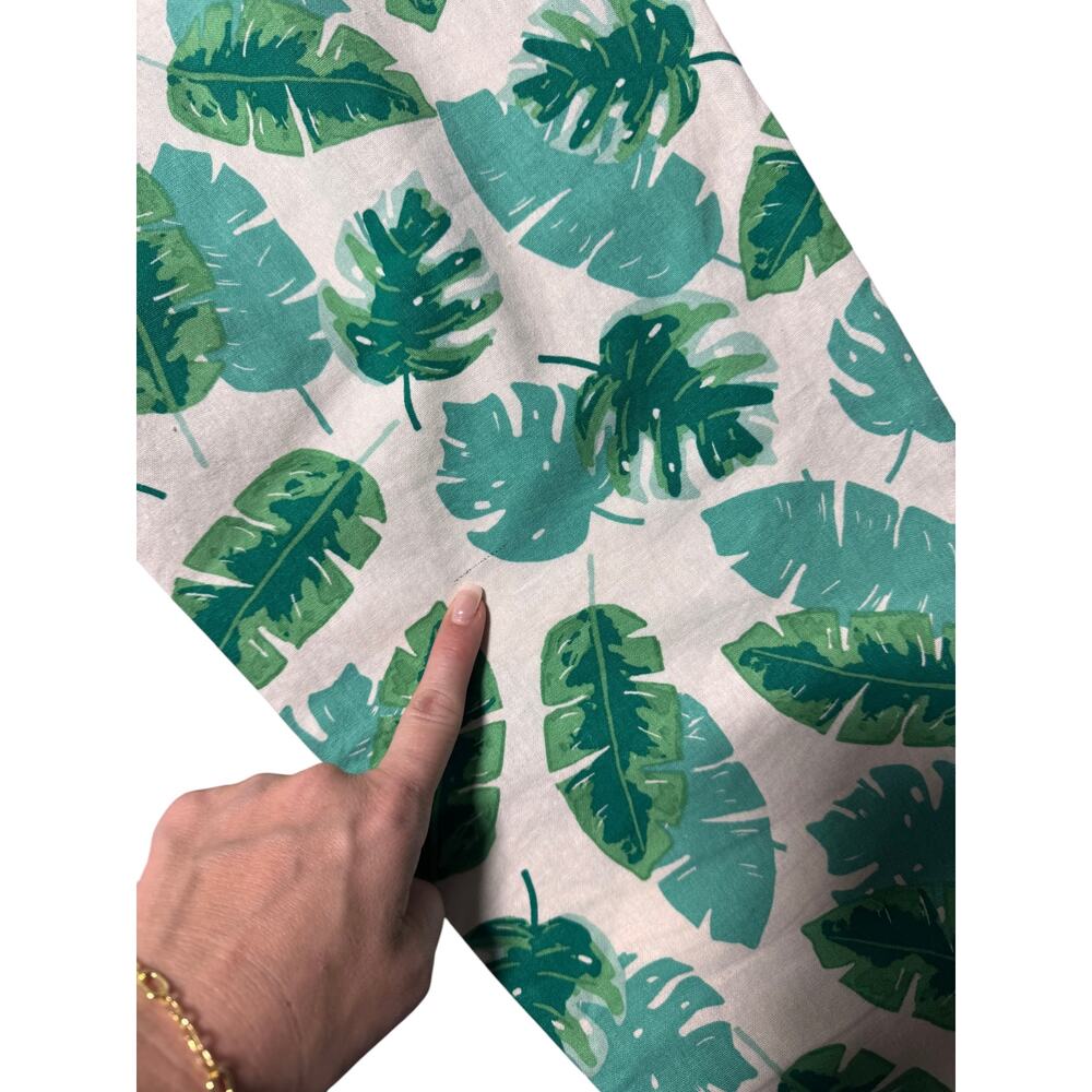 J.Crew 2 Piece Set Womens M Green White Linen Blend Palm Leaf Beach Top & Pants - Picture 7 of 16